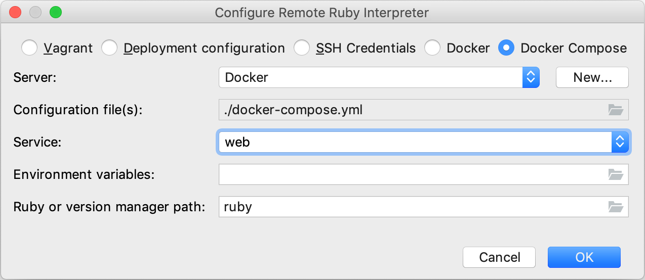 Configure remote Ruby interpreter: Docker Compose