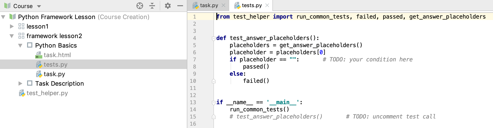 edu framework lesson test file python