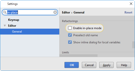 the Enable in-place mode setting