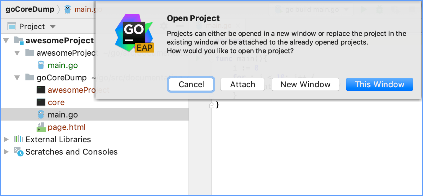 Attach a directory to an already-opened project