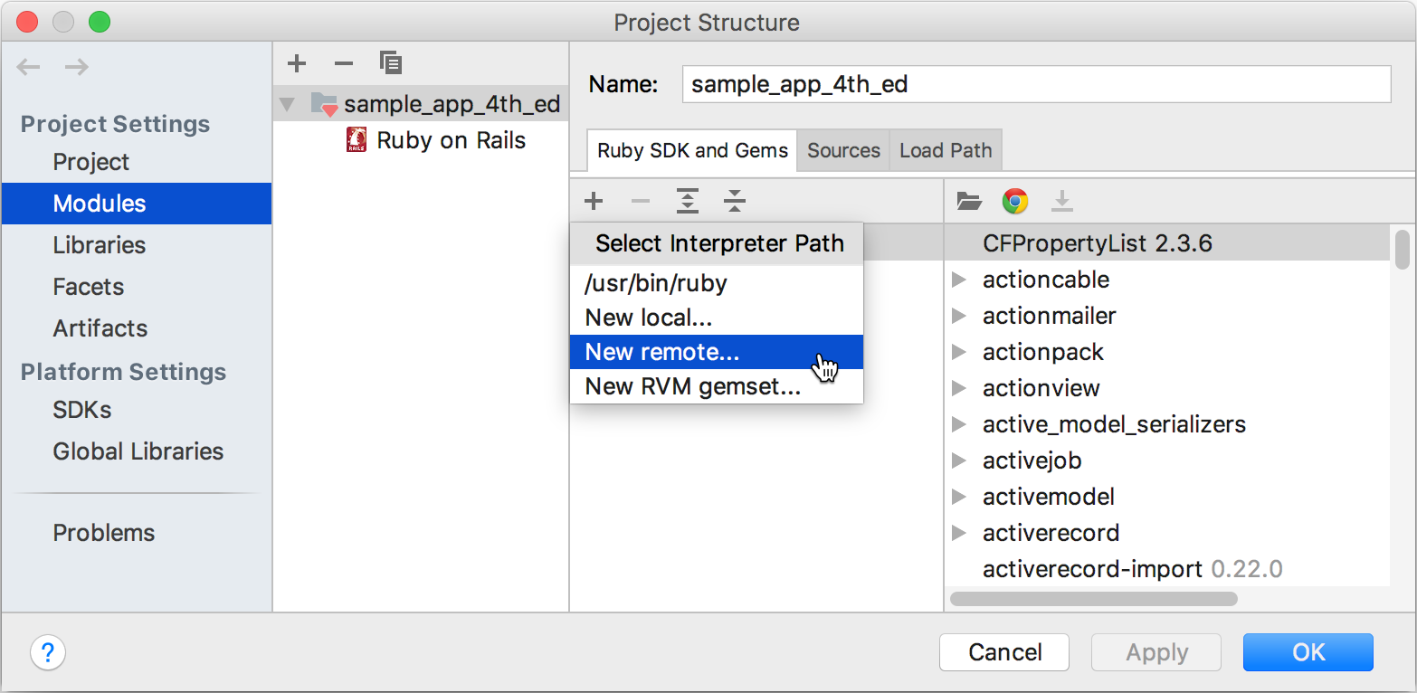 ij add remote ruby interpreter