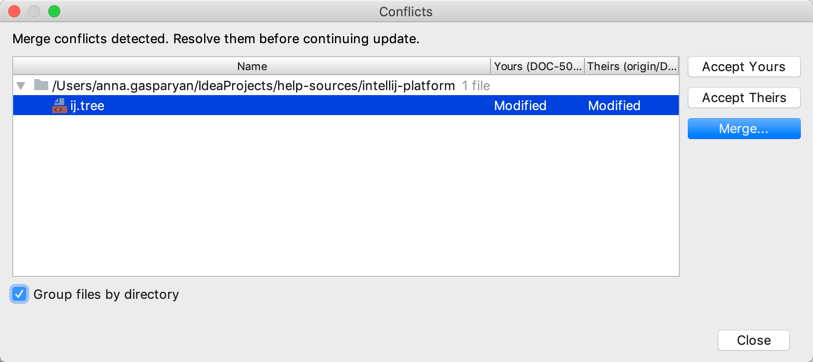 IntelliJ IDEA: VCS operation conflicts dialog