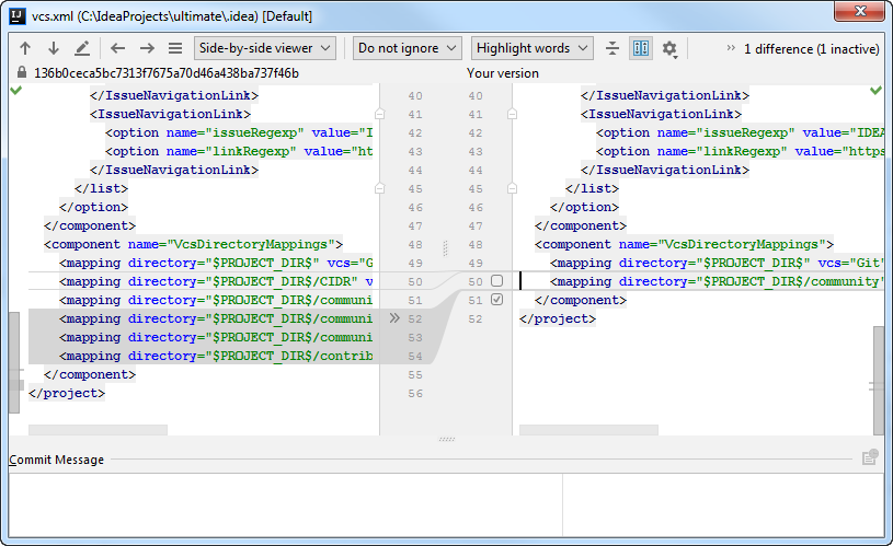 Partial commit dialog