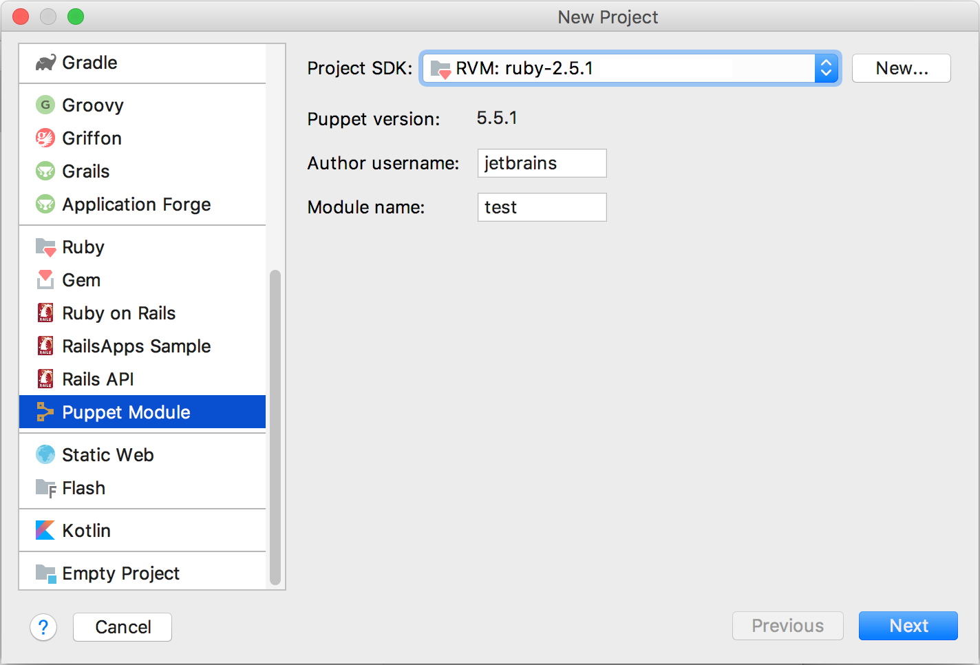 puppet new project dialog plugin 