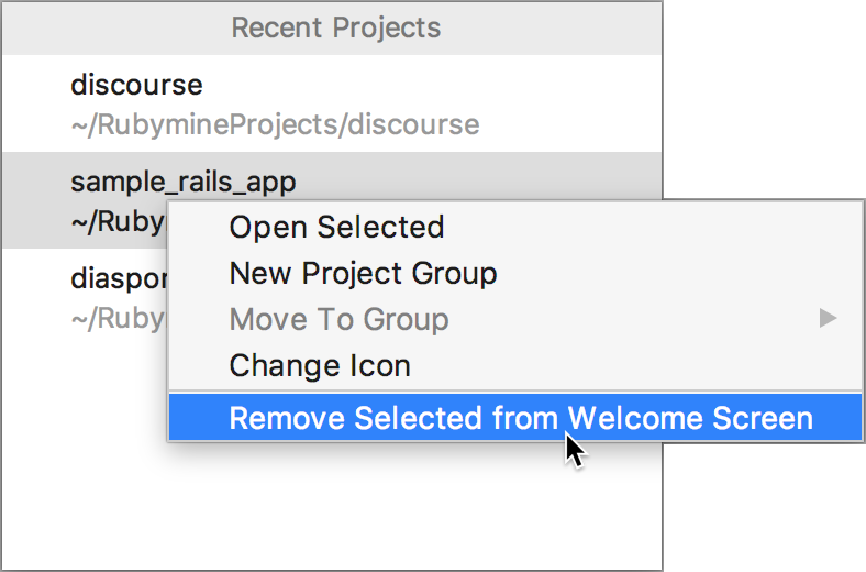 Remove a project from the list of the recent projects on the Welcome Screen