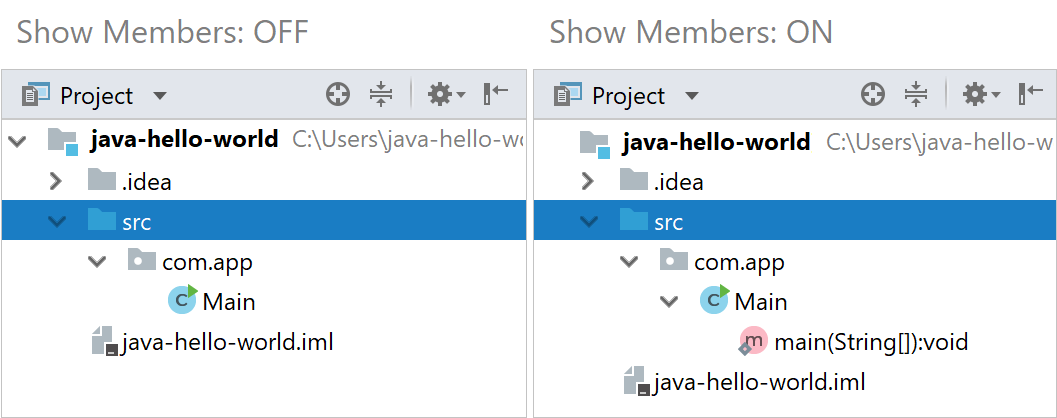 Show class members in the Project tool window