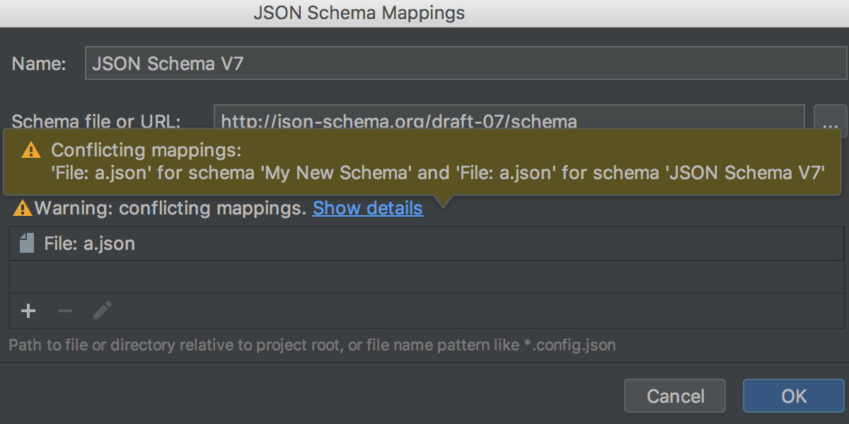 Notification about conflicting schema scopes in Settings/Preferences dialog