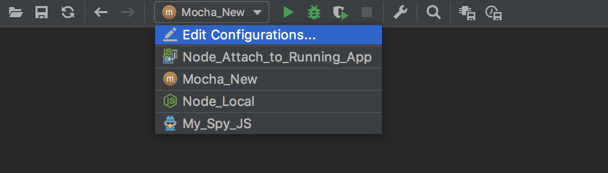 Selecting a run/debug configuration