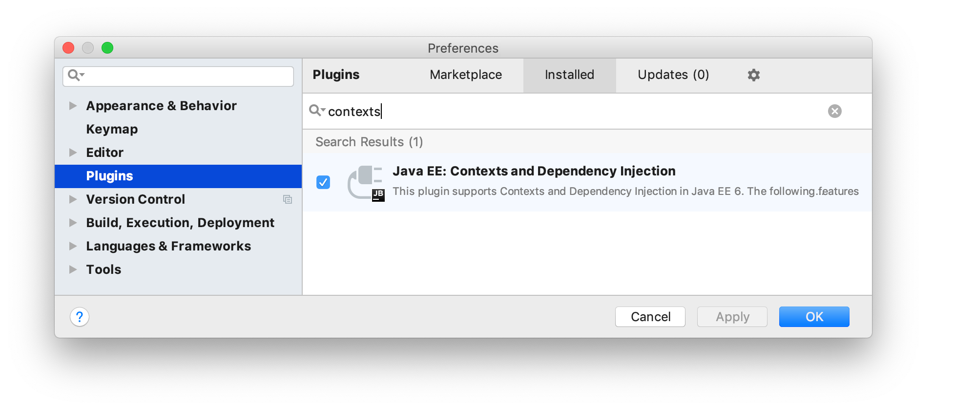 CDI plugin is enabled in the list of plugins