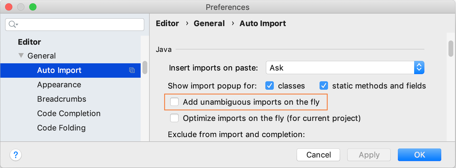 Add unambiguous imports on the fly checkbox