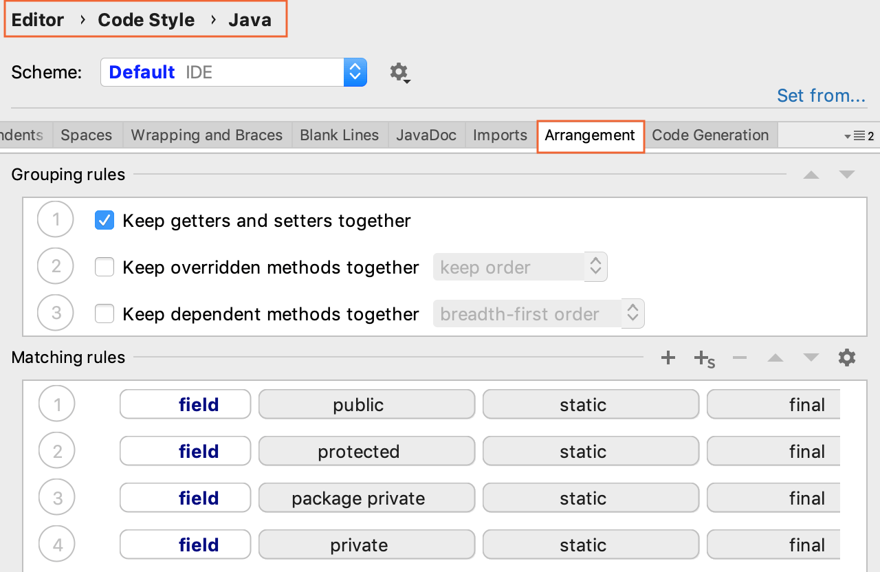 Code Style settings Code Style settings