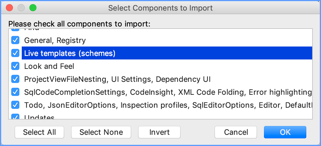 Import live templates