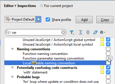 Code inspection settings