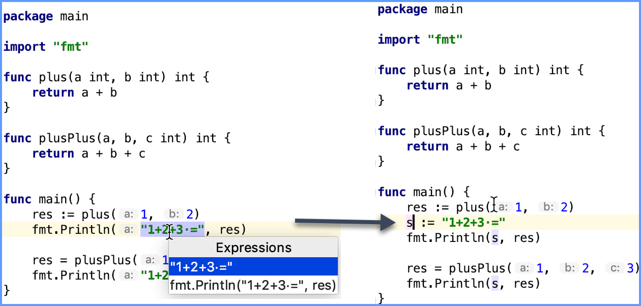 Example of the Extract a variable refactoring