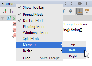 Moving a tool window using the context menu