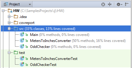 View coverage results in the Project tool window