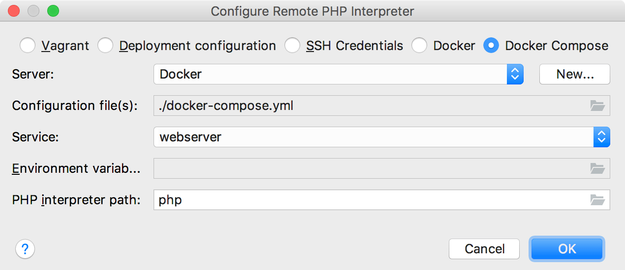 Remote interpreter via Docker Compose dialog