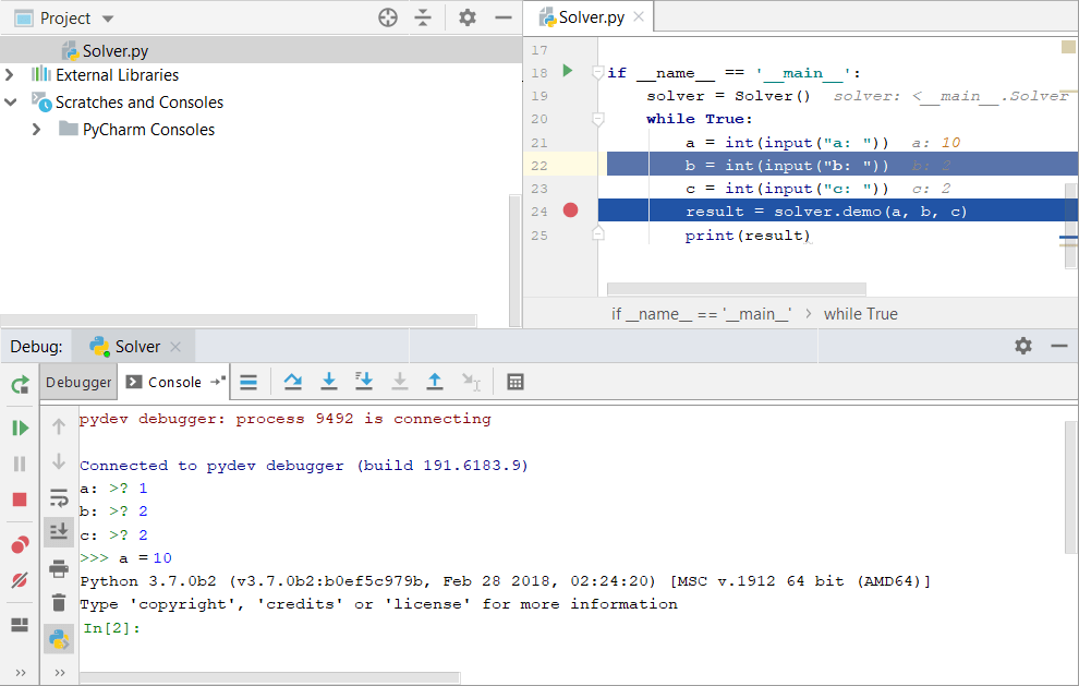 Debugging using the prompt console