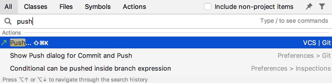 Search for push action
