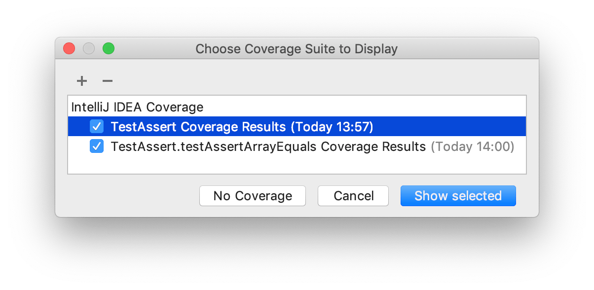 Choose Coverage Suite to Display dialog