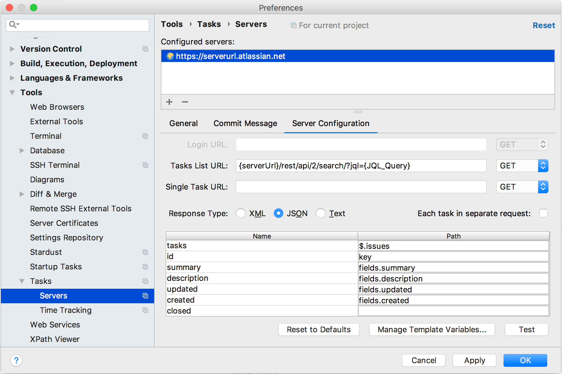 Configuring a response type and specifying selectors