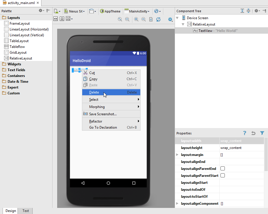 Android ui designer delete text Android ui designer delete text