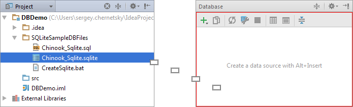 Drag a database file