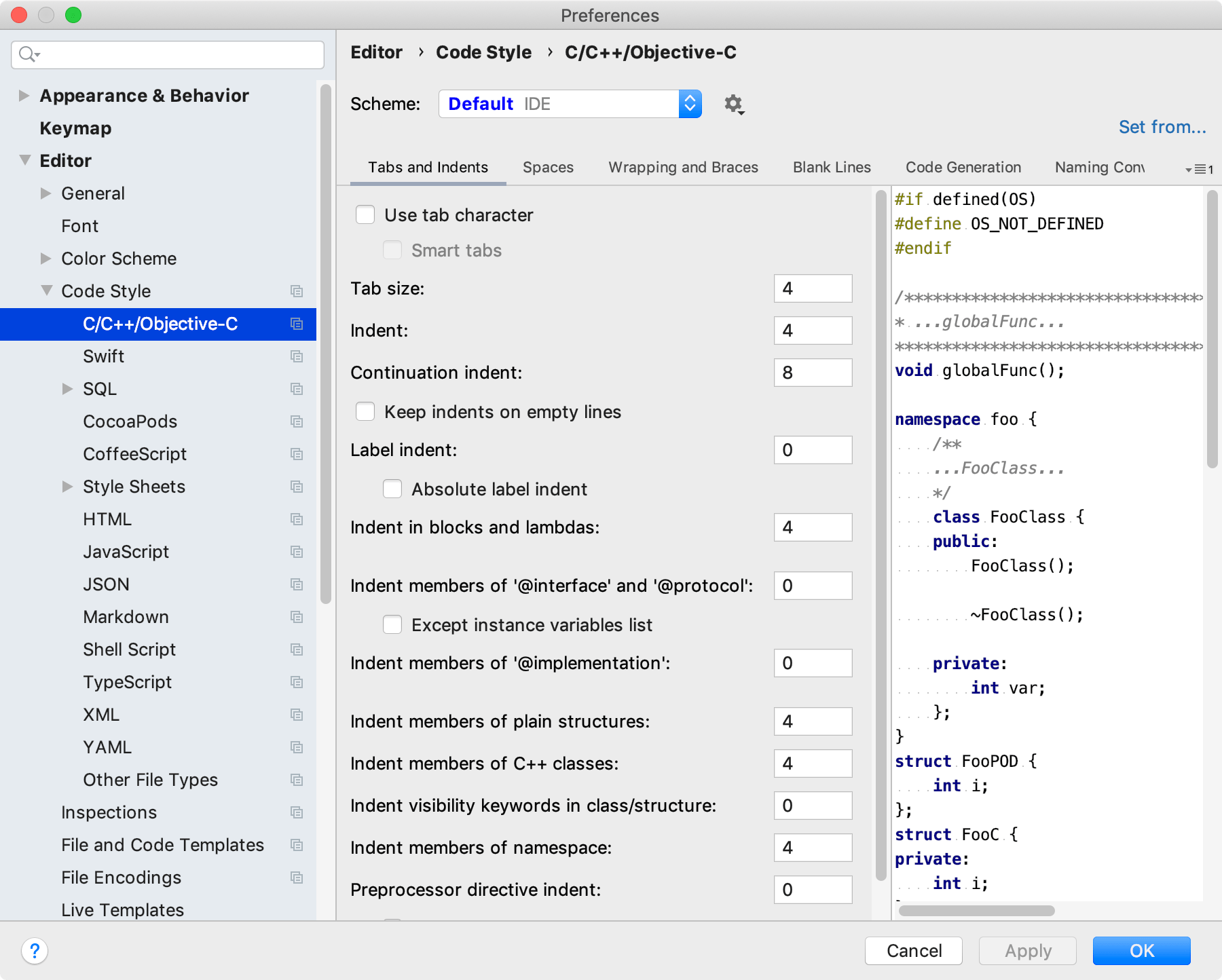 Code style settings Code style settings