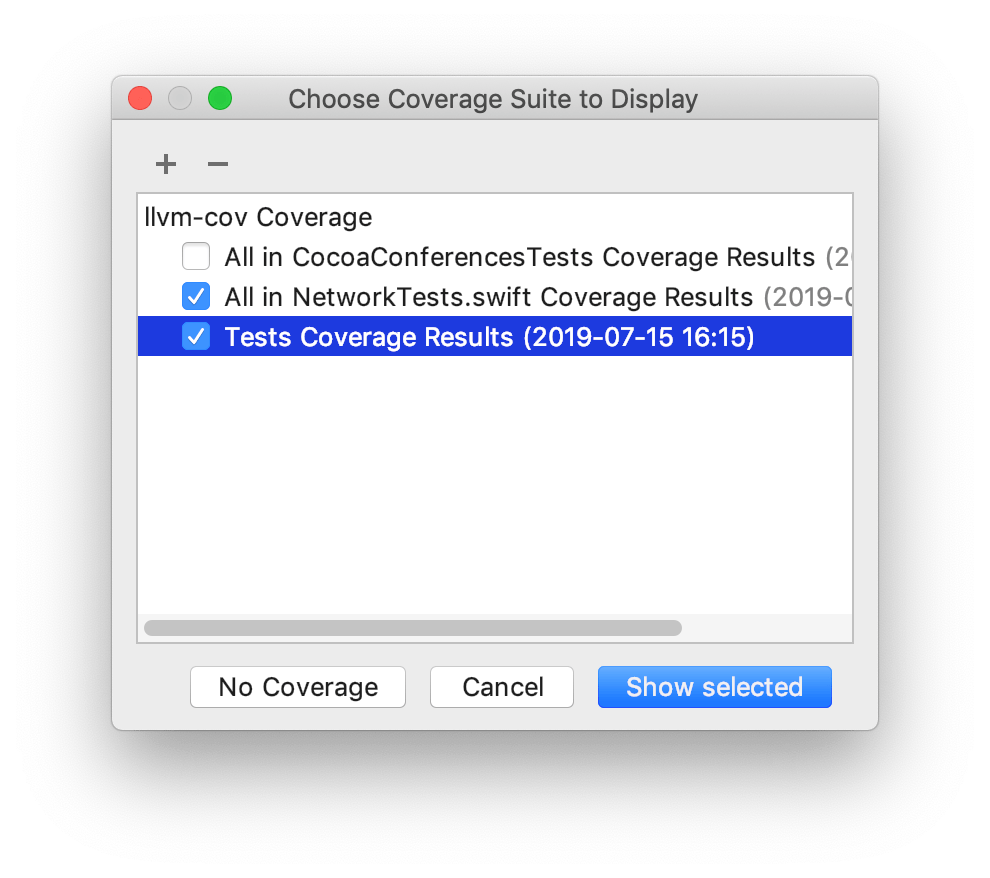 Choose Coverage Suite to Display dialog Choose Coverage Suite to Display dialog