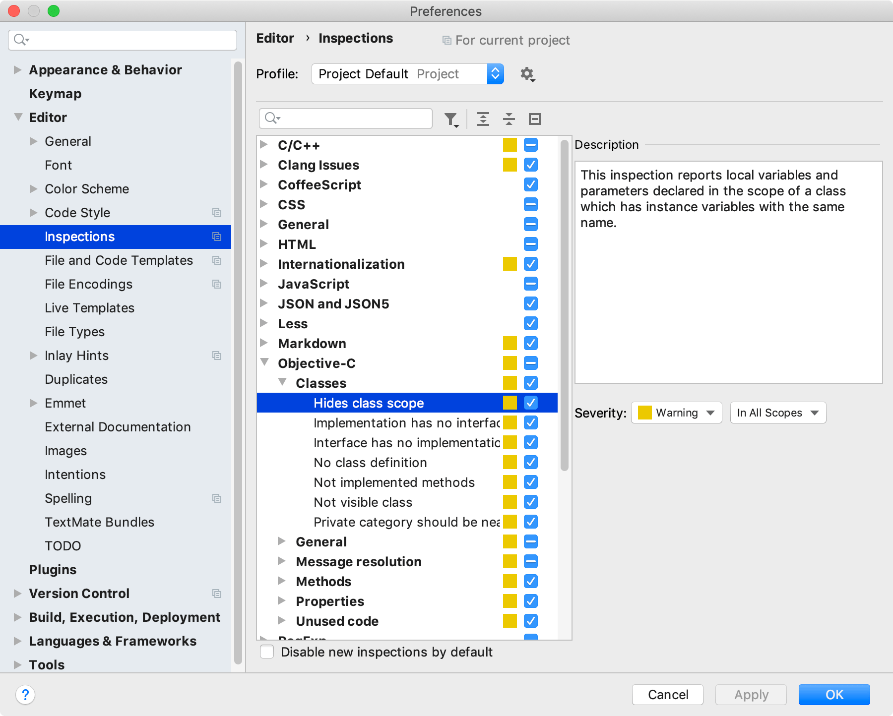 Inspections for Objective-C Inspections for Objective-C