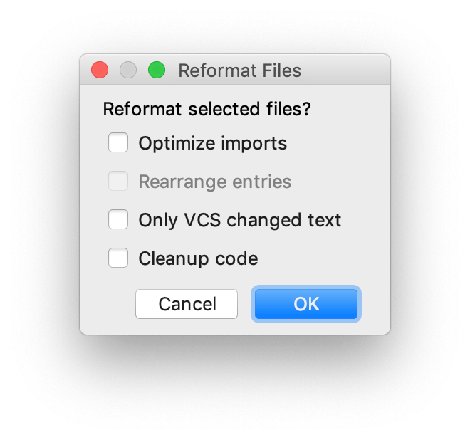 Reformat Files dialog