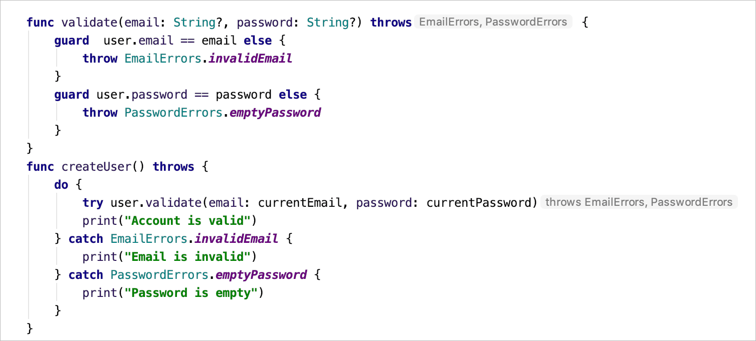 Swift error hints shown Swift error hints shown