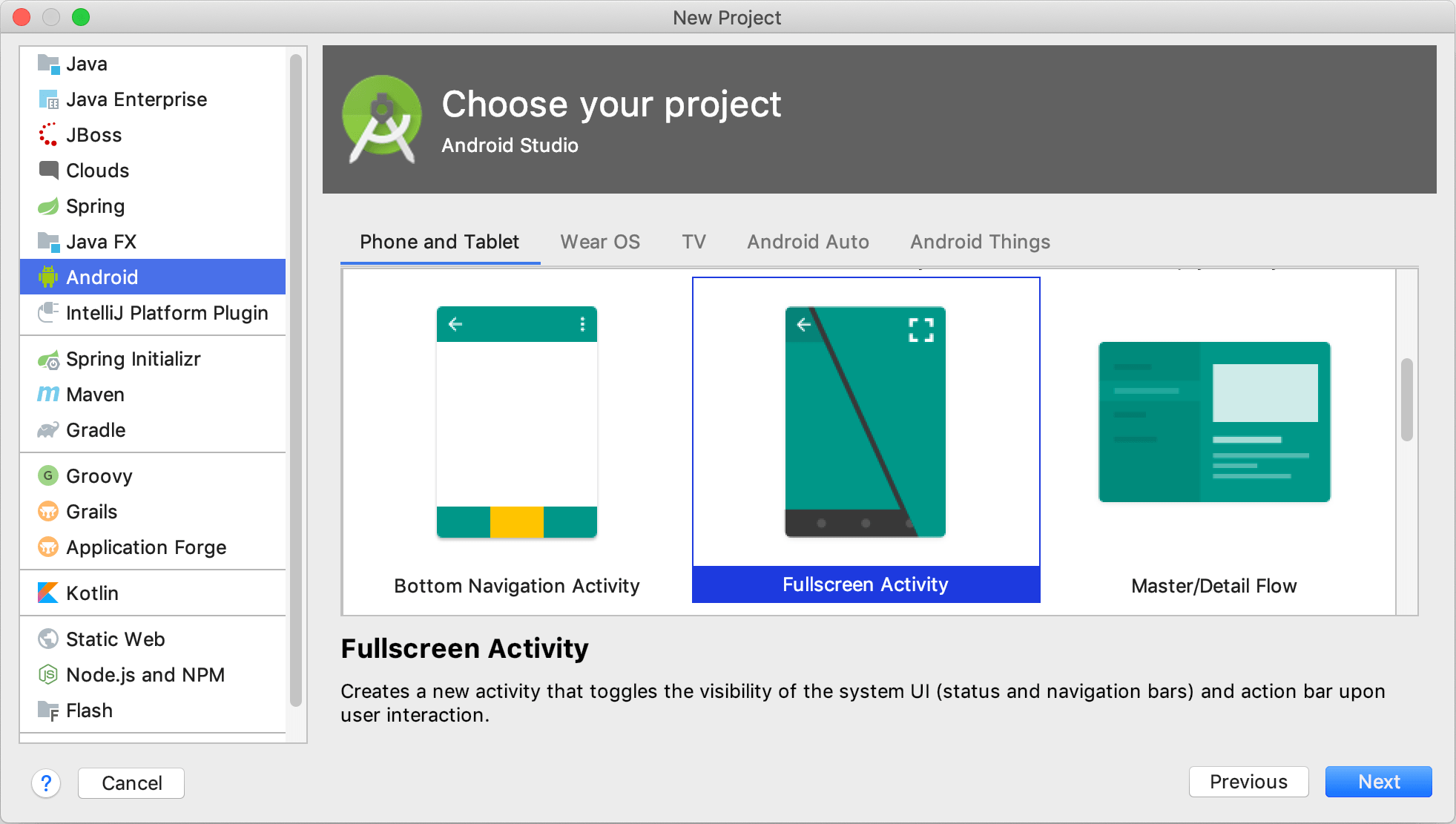 Creating a new Android project