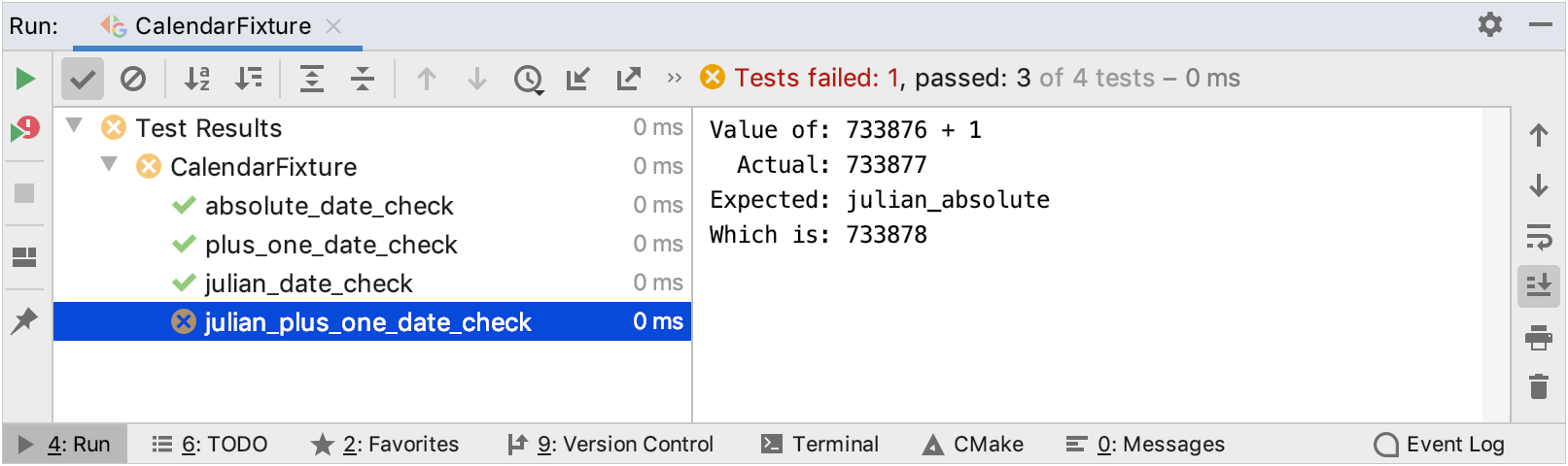Test runner in the Run tool window Test runner in the Run tool window