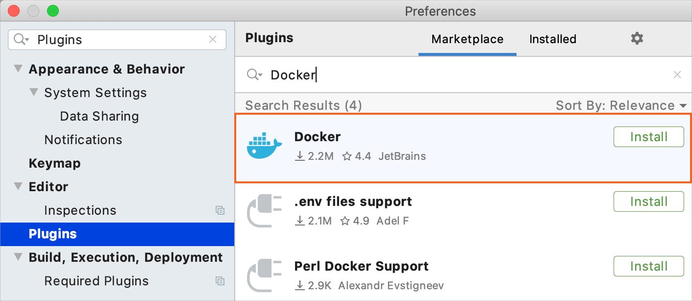 Install the Docker plugin by JetBrains