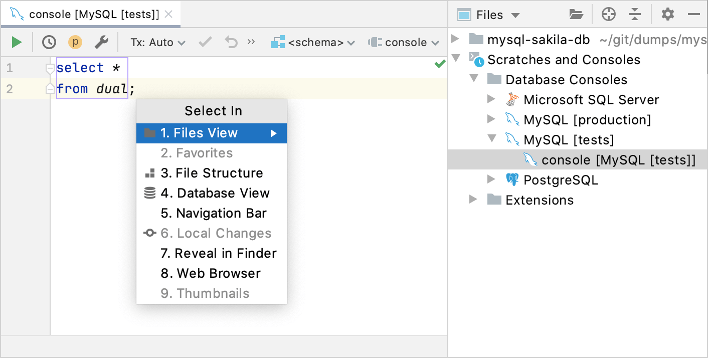 Navigate to a console file from the Select In window