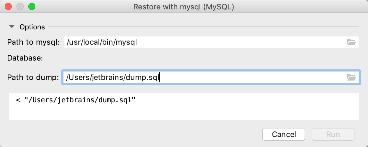 Restore a dump with mysql