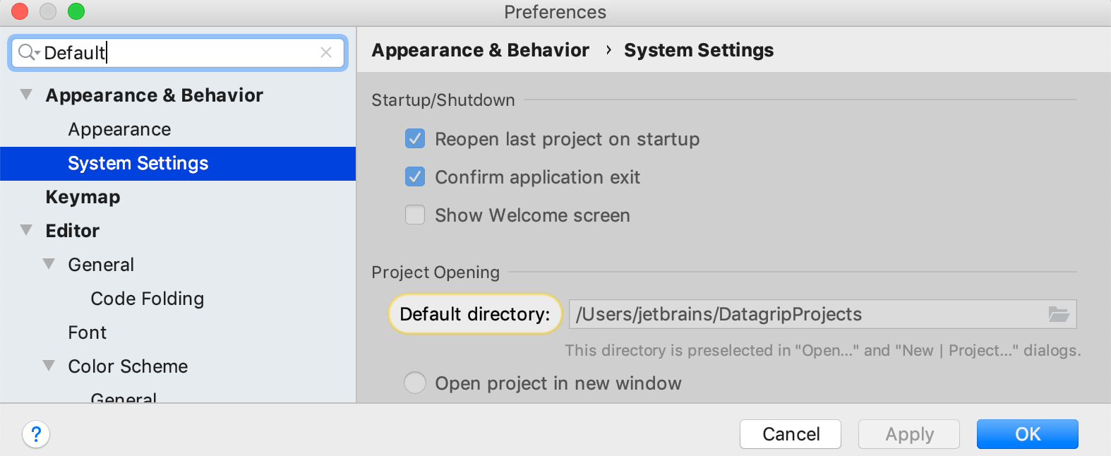 Setting a default directory