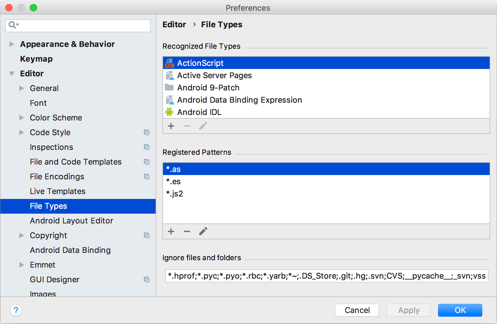 File type settings