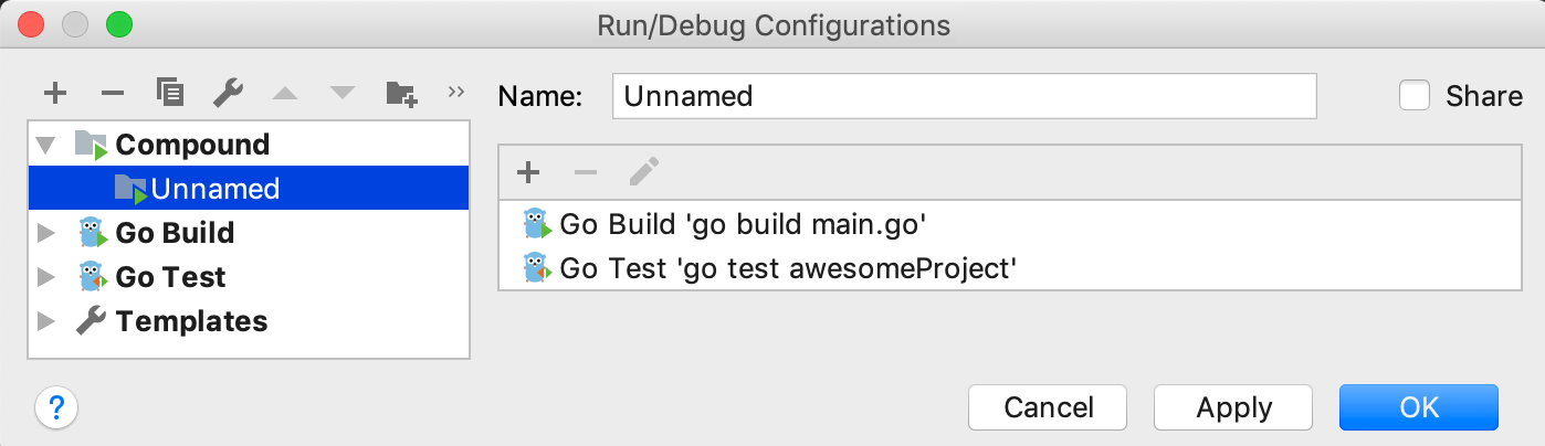 Create a compound Run/Debug configuration