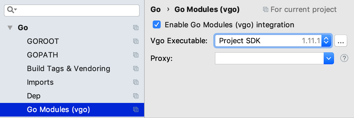 Enable Go modules (vgo) in a project