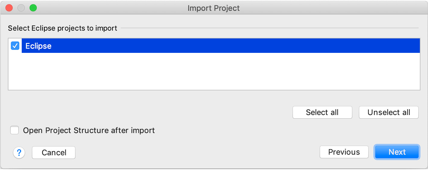 Importing a project from Eclipse