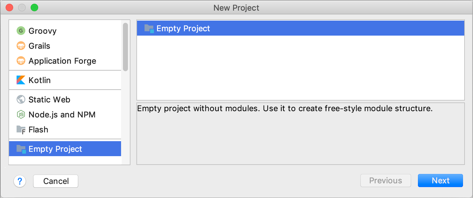 Creating a new empty project
