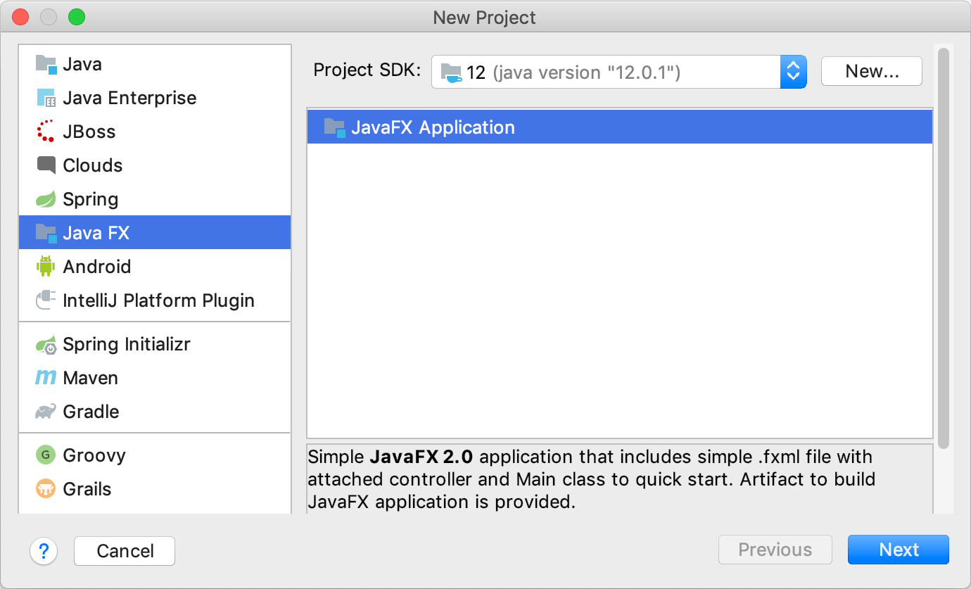 Creating a new JavaFX project