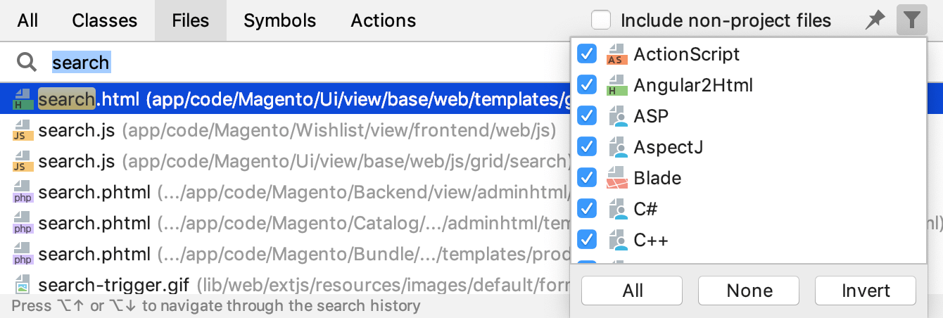 検索からファイルの種類を除外する Exclude file types from search