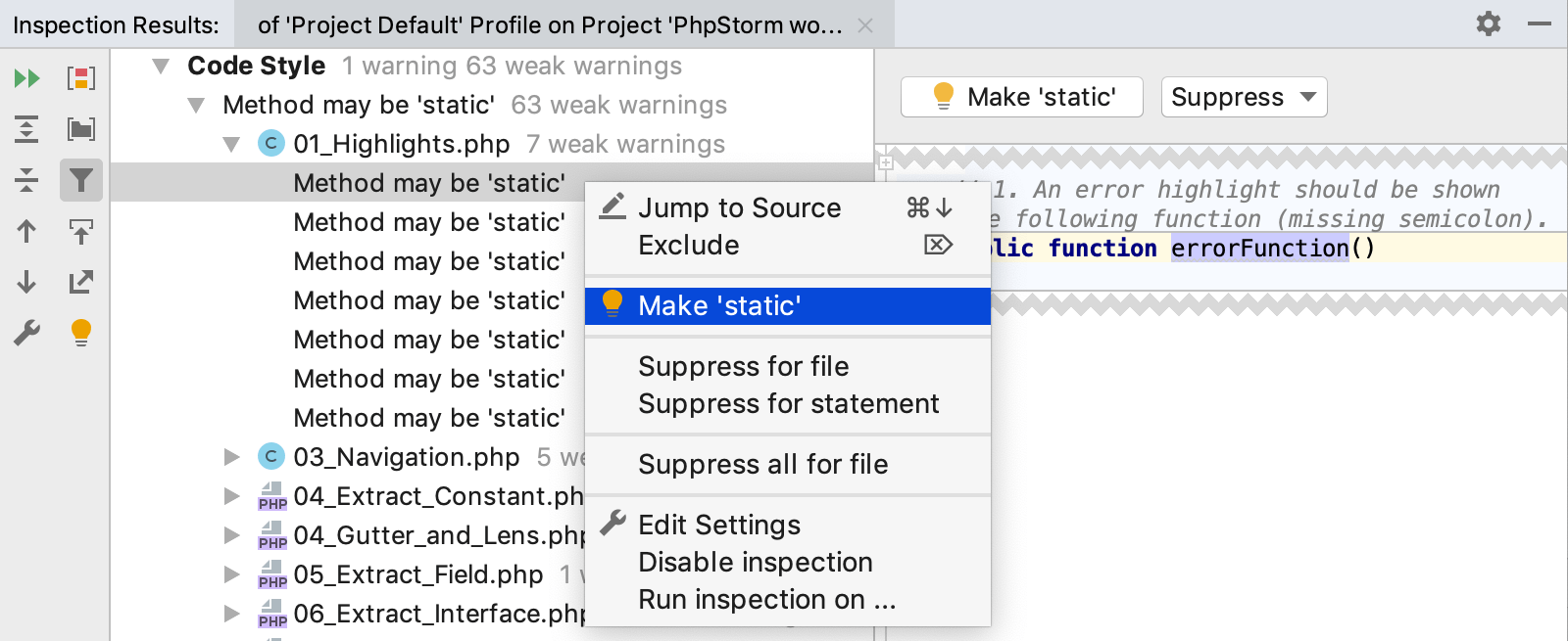 Inspection results tool window Inspection results tool window