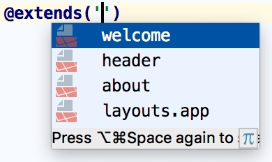 Laravel Blade @extends directive completion Laravel Blade @extends directive completion