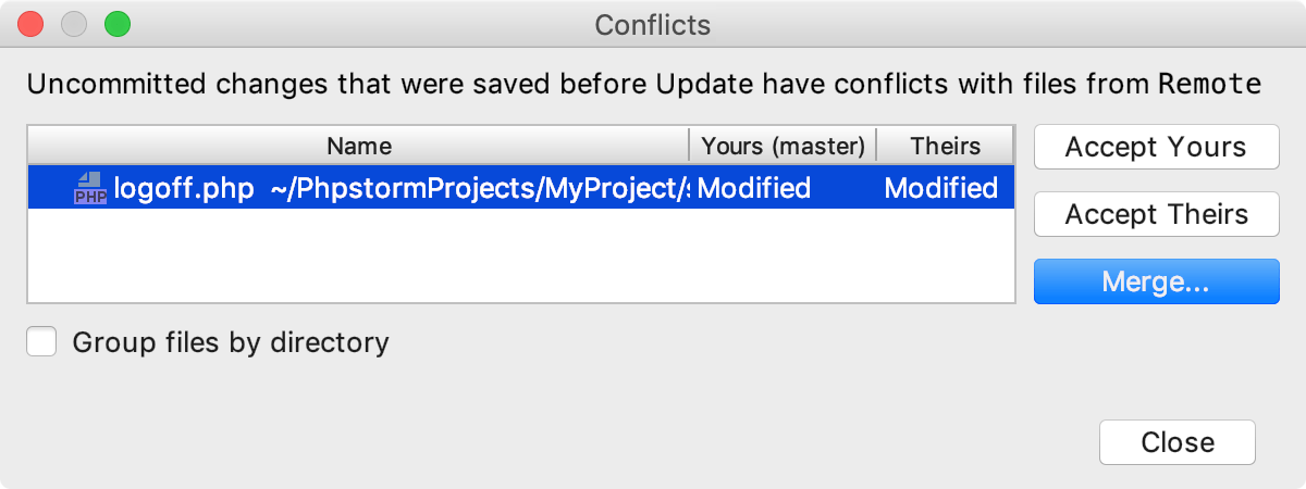 PhpStorm: VCS operation conflicts dialog PhpStorm: VCS operation conflicts dialog