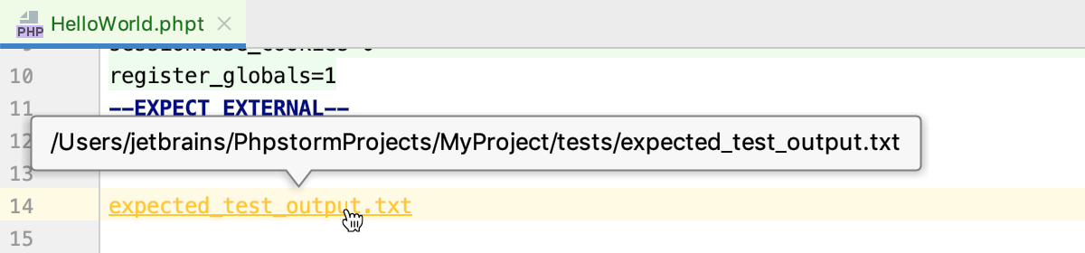Navigate to file from a PHPT section Navigate to file from a PHPT section