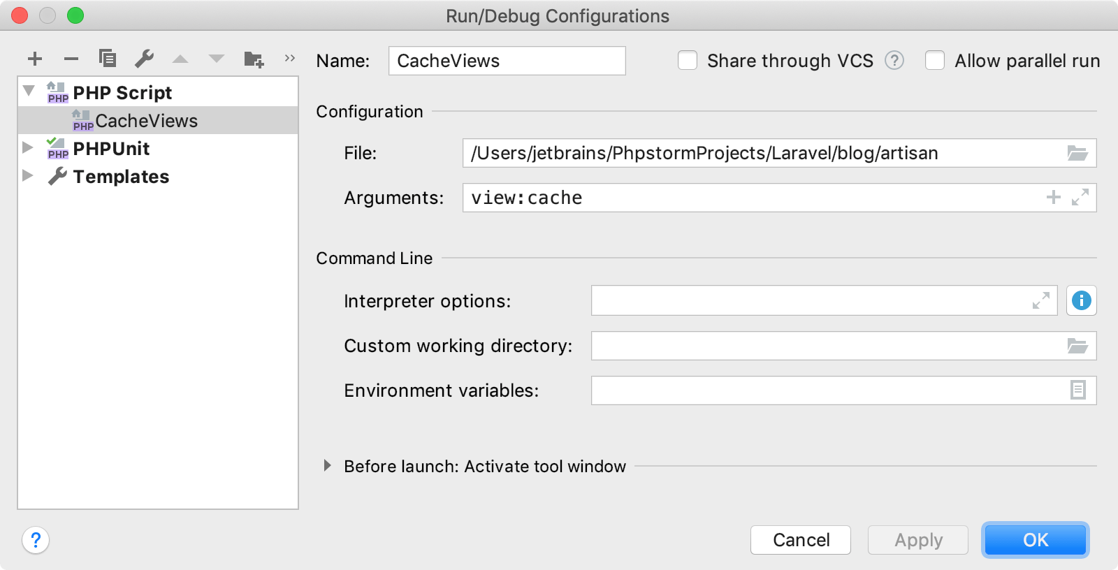 PHP Script run/debug configuration for Artisan PHP Script run/debug configuration for Artisan